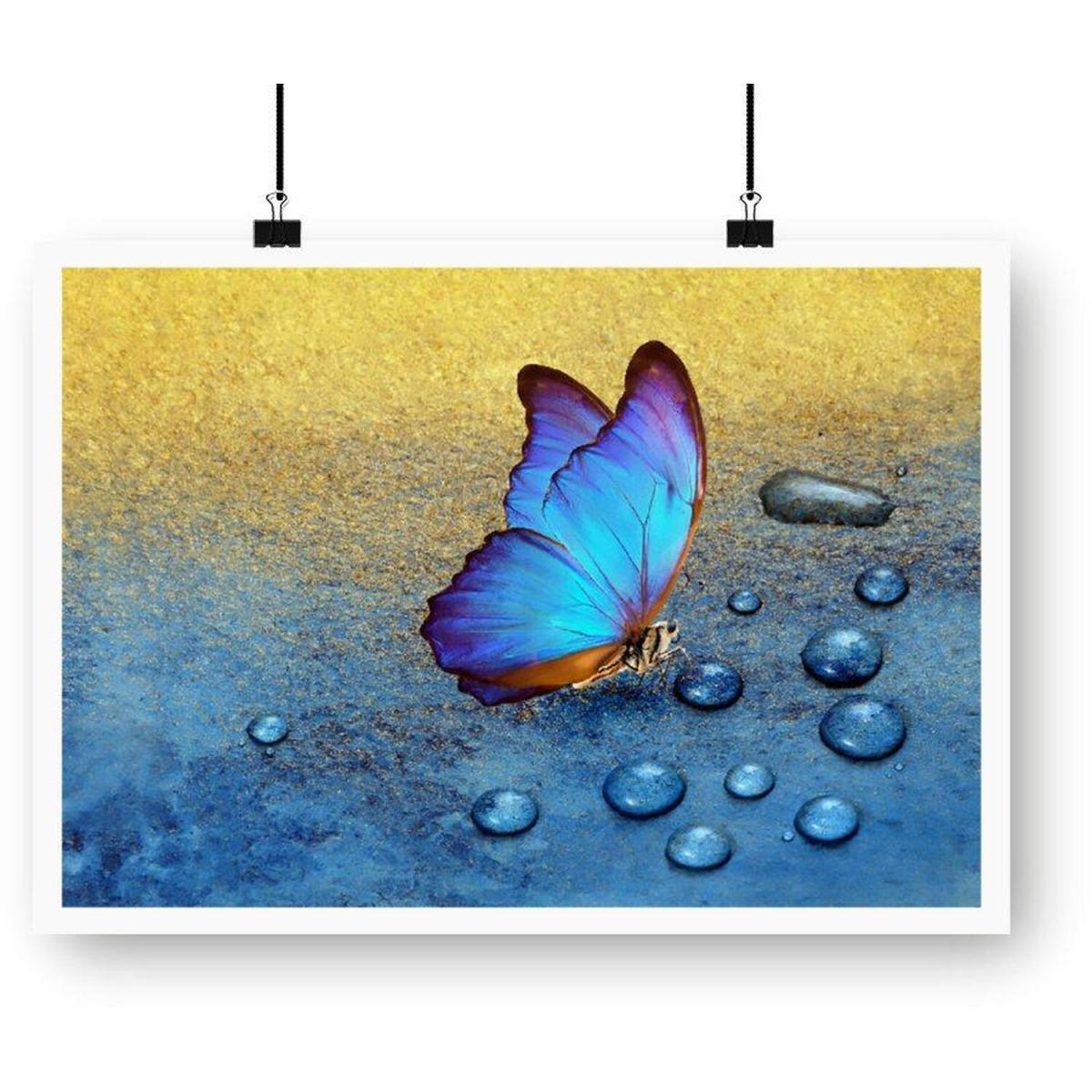 Butterfly On Dew Drops Art Print - Blue / 29.7cm – image 2