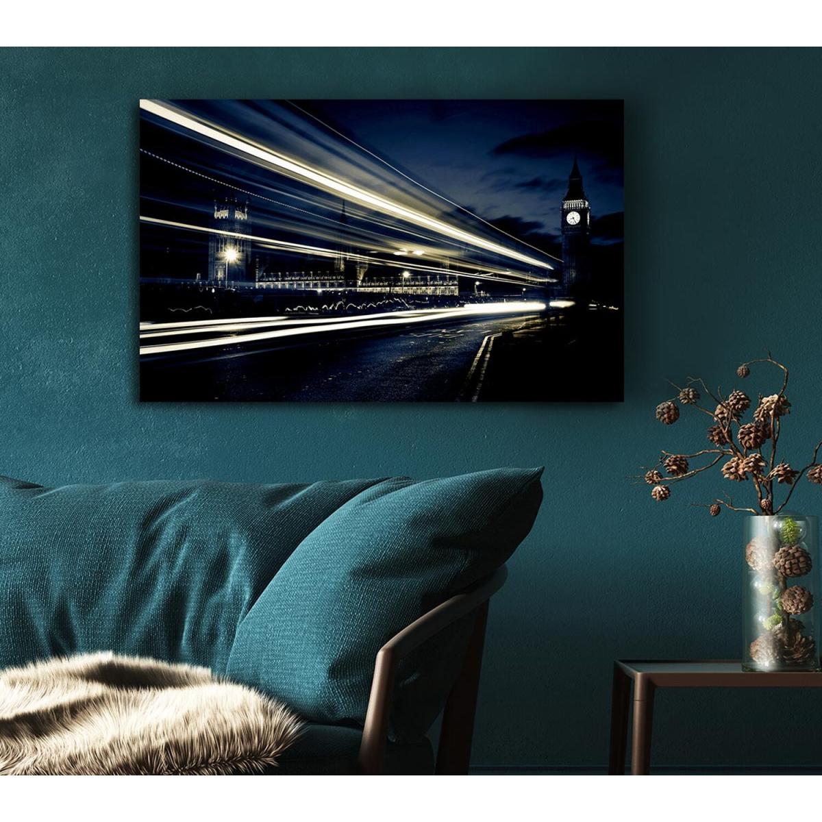 London Blue Nights Canvas Print Wall Art - Yellow / 35.56cm – image 3