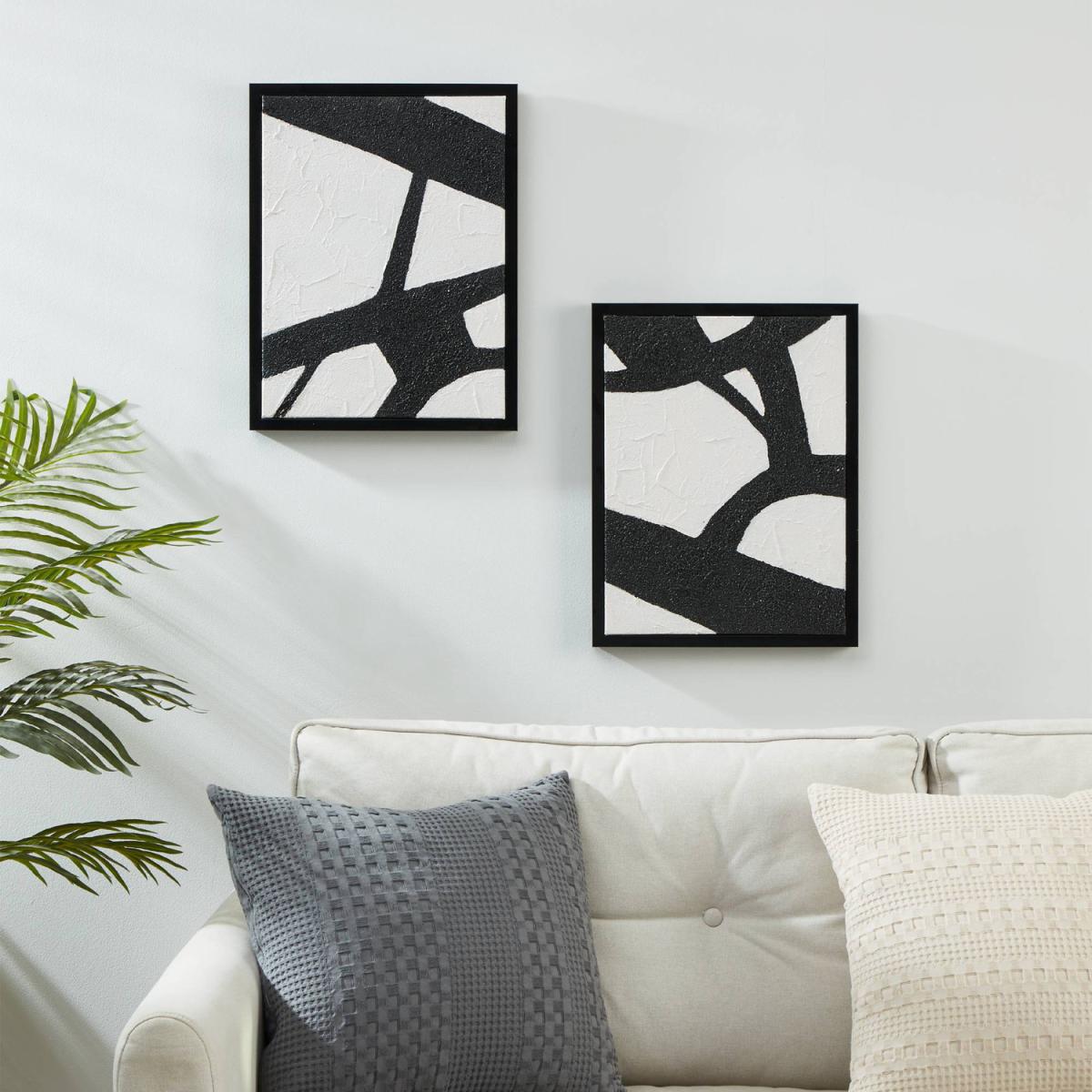 EGLO Roberval Set of Two Hand-Painted BlackWhite Canvases - black, white – image 3