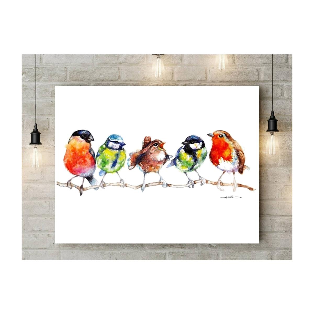 Birds in a Row Canvas - Red / 40cm