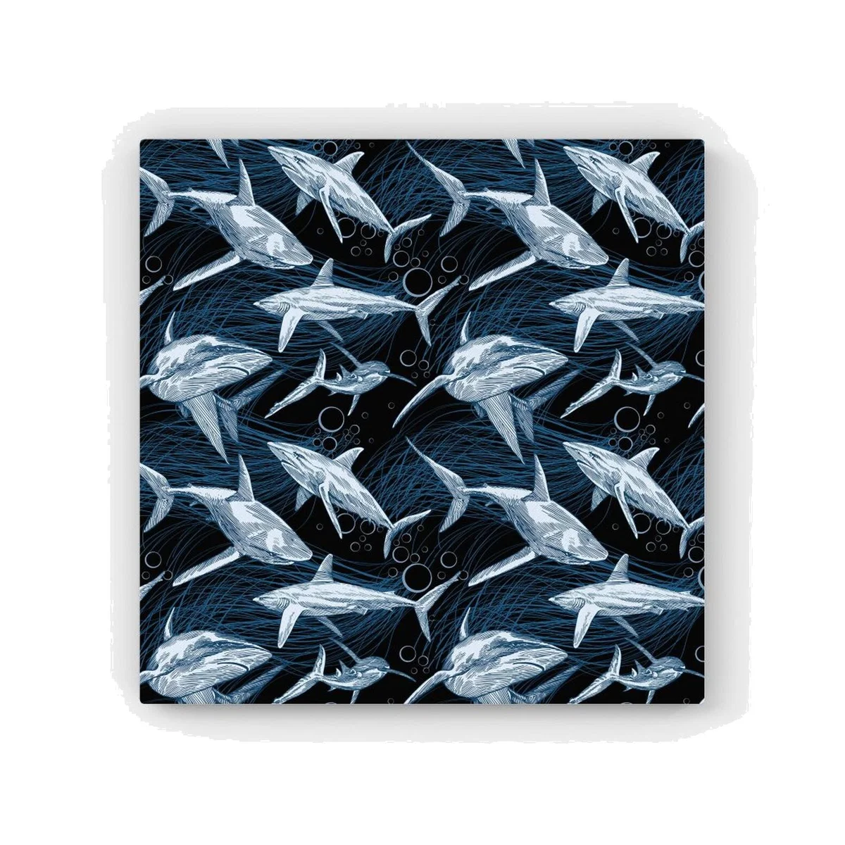 Hand Drawn Shark Pattern HD Metal Print - Blue / 40cm