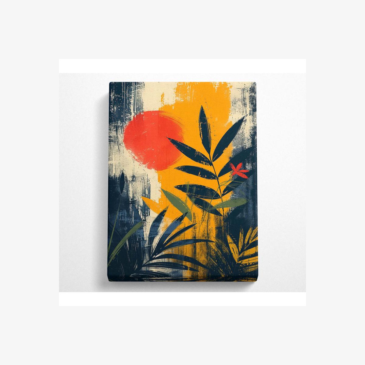 Boho Abstract Botanical Art Canvas Print - Black / 35.56cm