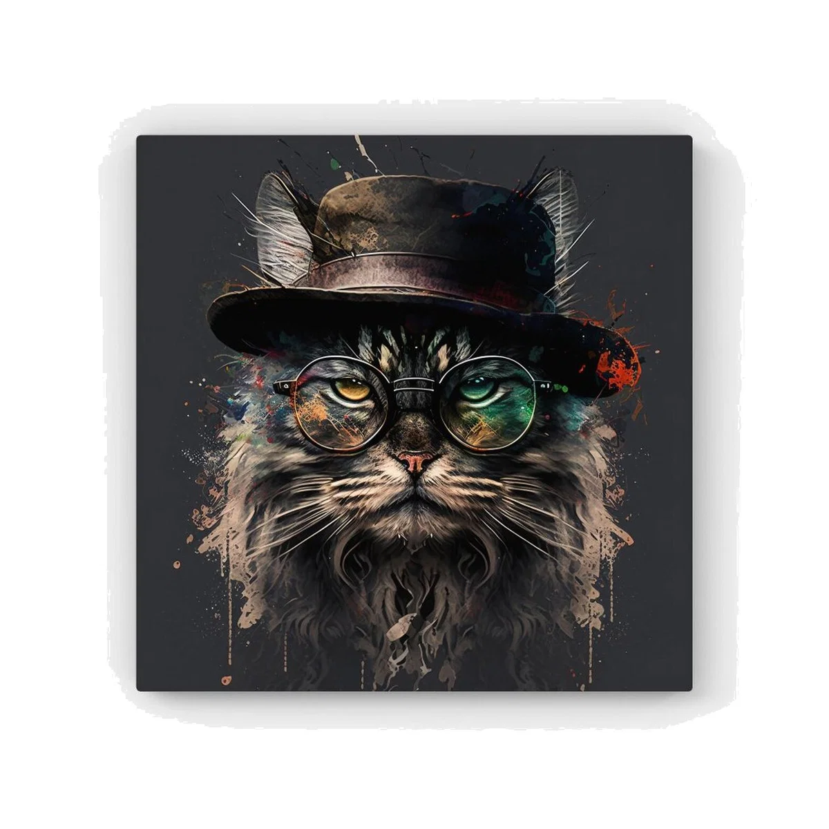 Maine Coon Cat With GlassesSplashart HD Metal Print - Neutral / 56cm