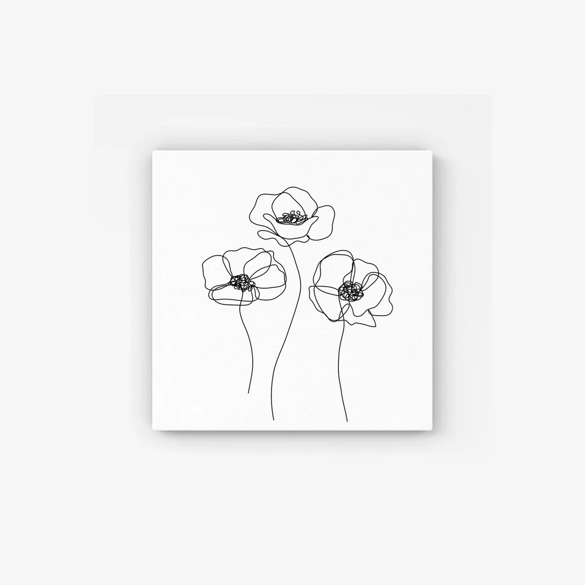 Monochrome Line Drawn Poppies HD Metal Print - White / 30cm