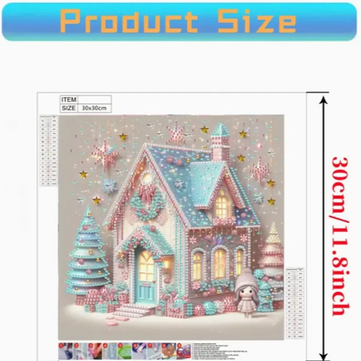 Pastel Coloured Christmas Cottage Diamond Painting Kit - Multi – image 12