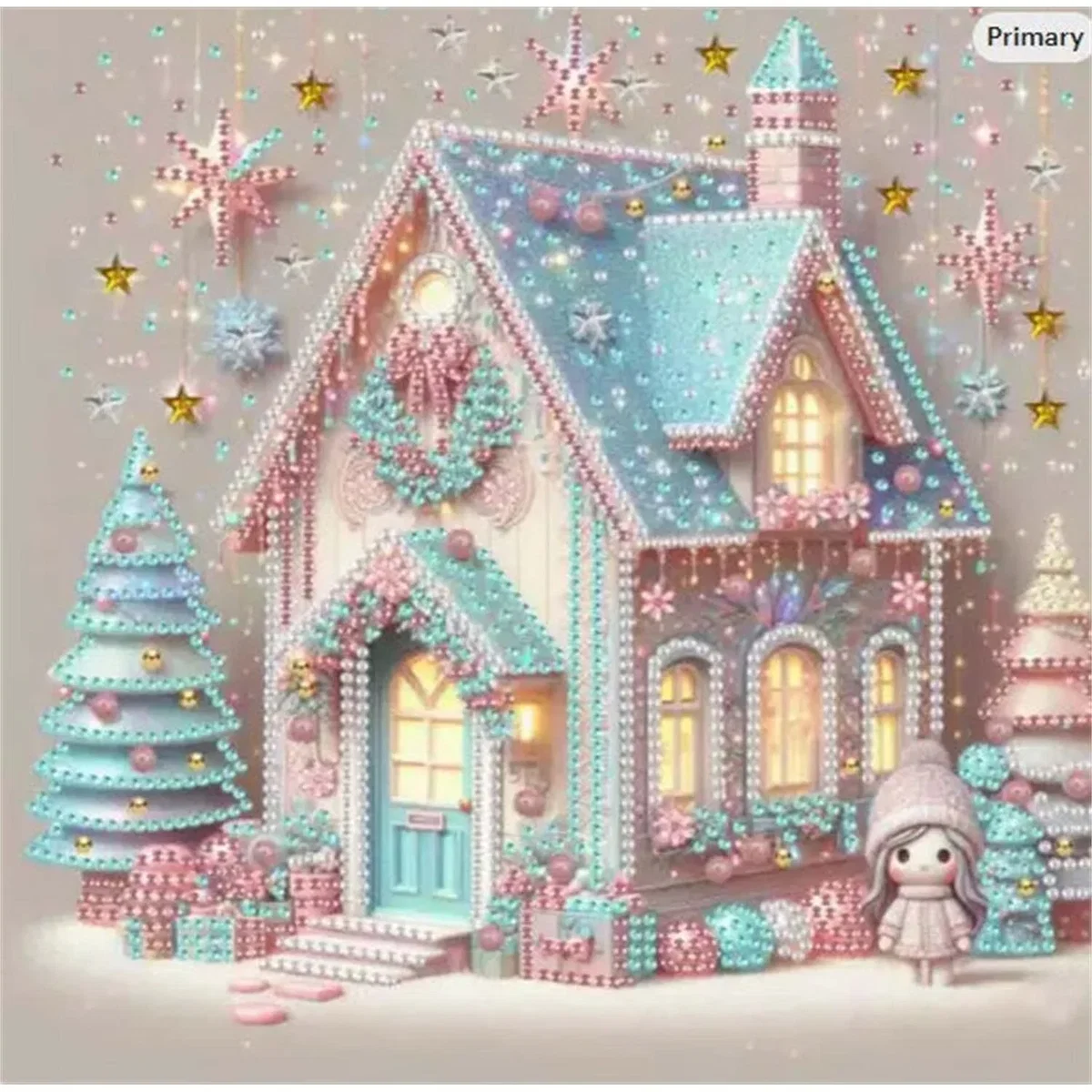 Pastel Coloured Christmas Cottage Diamond Painting Kit - Multi – image 9
