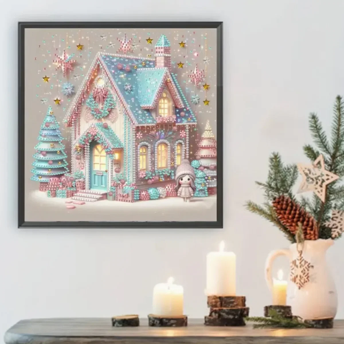 Pastel Coloured Christmas Cottage Diamond Painting Kit - Multi – image 10