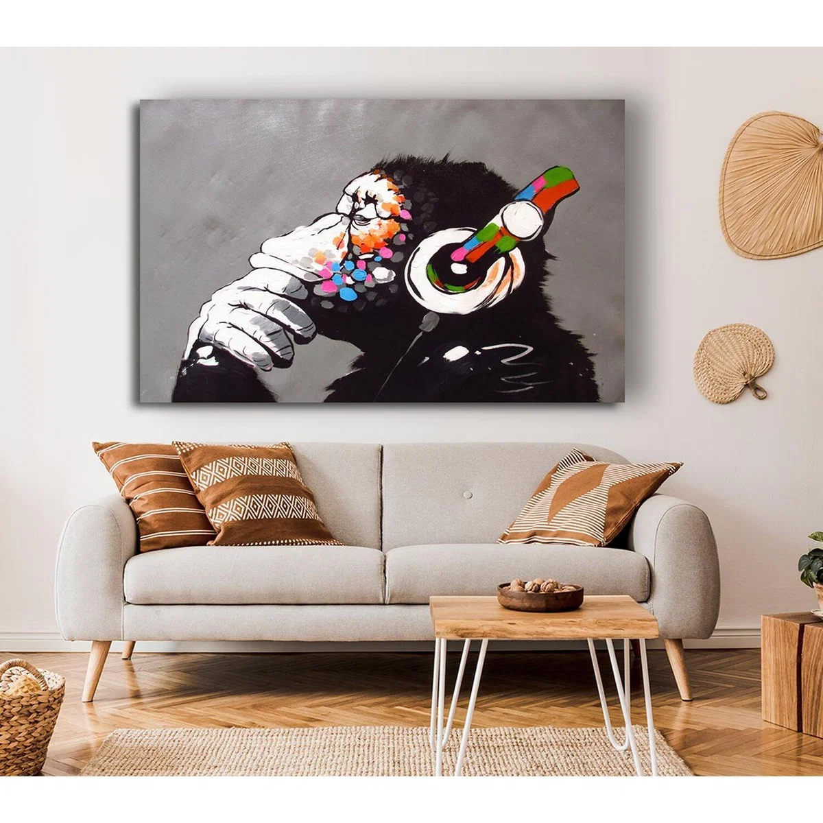 Chimp Headphones Thinking - Yellow / Small 14 x 20 Inches – image 4