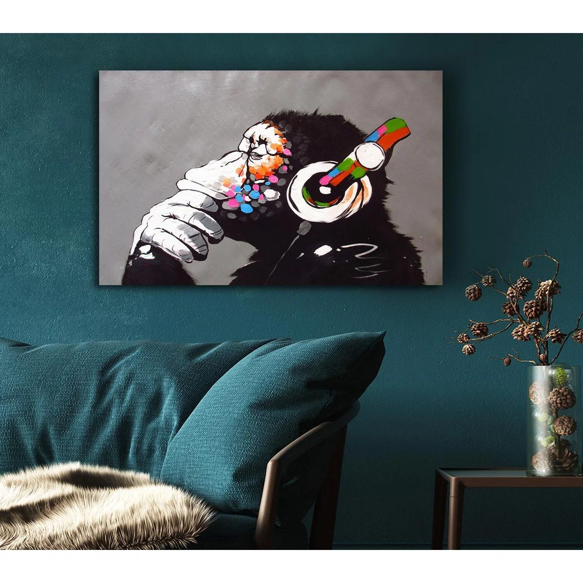 Chimp Headphones Thinking - Yellow / Small 14 x 20 Inches – image 5