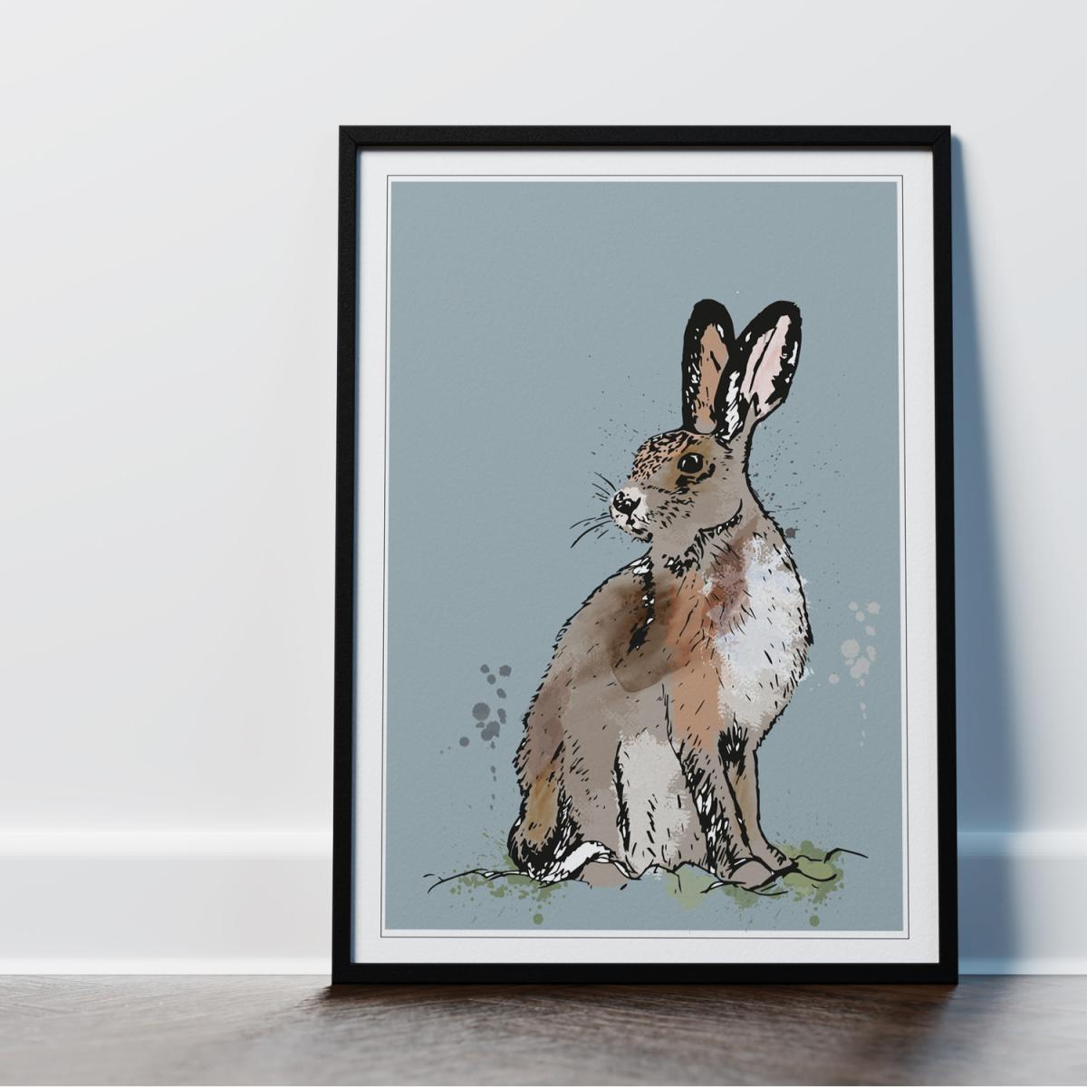 Rustic Hare Neutral Framed Wall Art Print - Black Frame - Black Frame – image 1