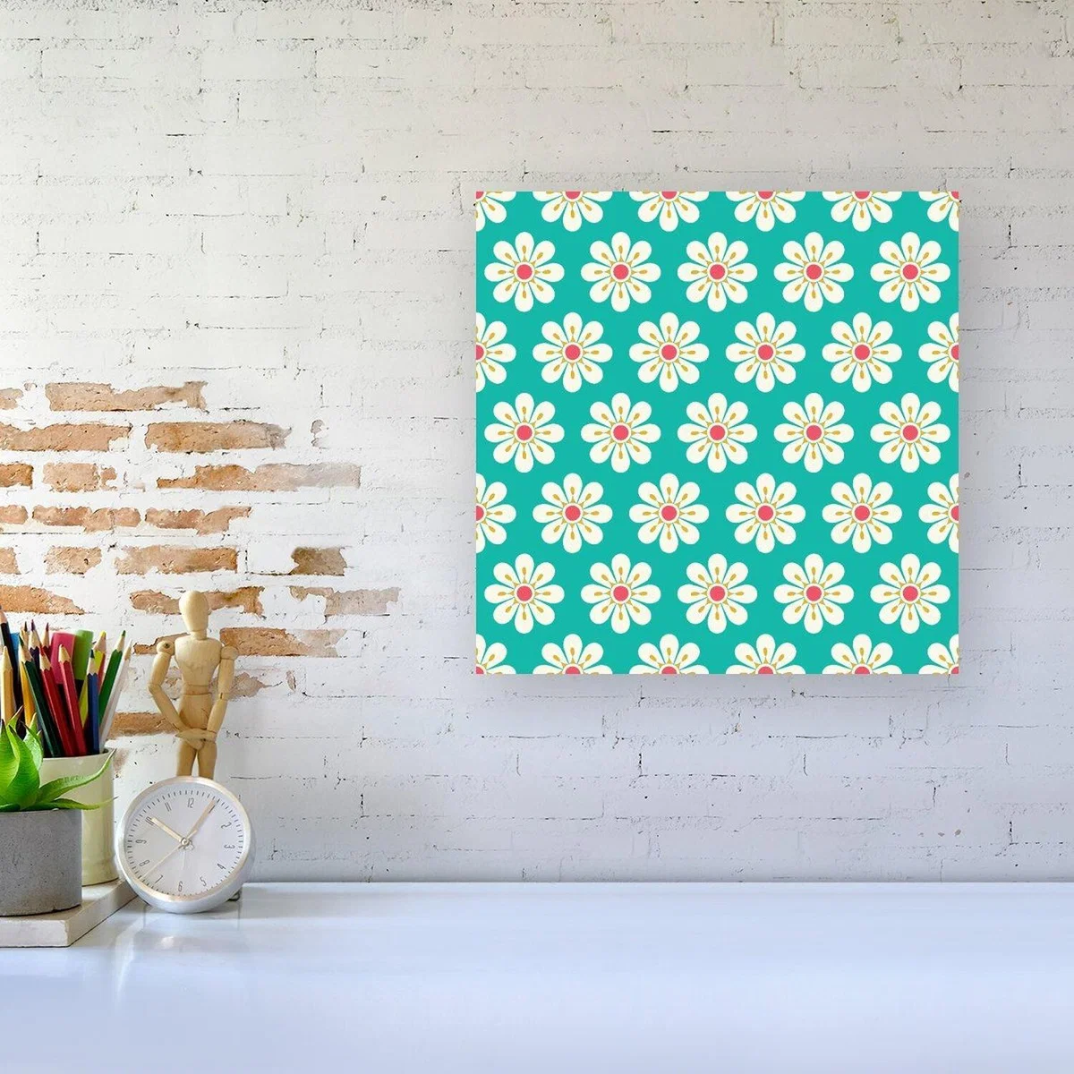 Daisy Pattern Canvas Print - Green / Small – image 3