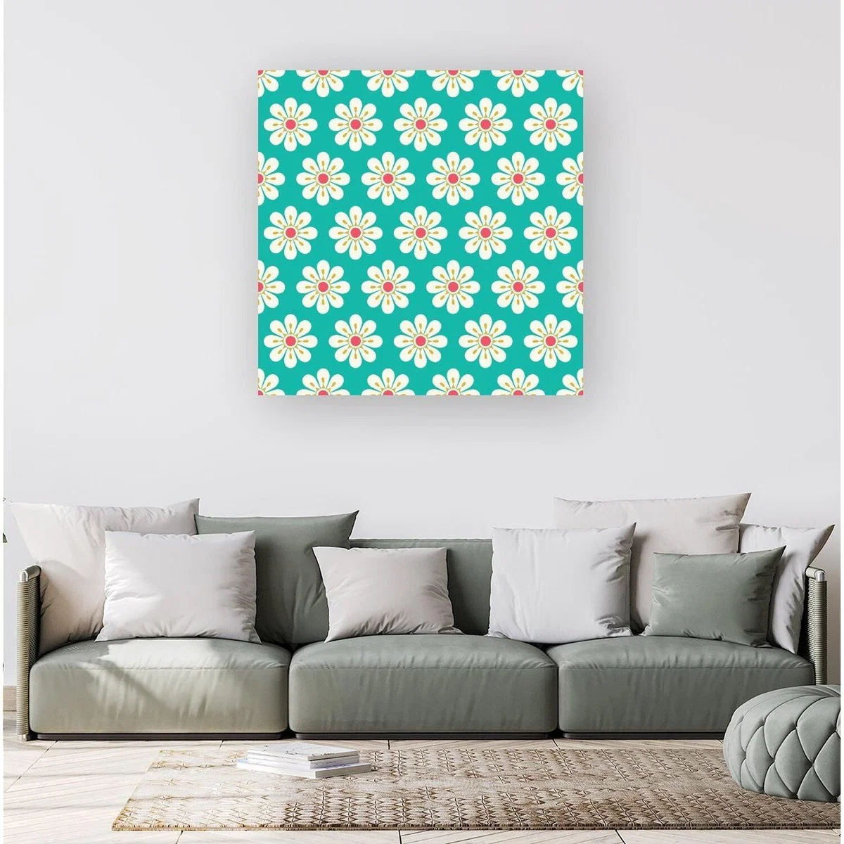 Daisy Pattern Canvas Print - Green / Small – image 4