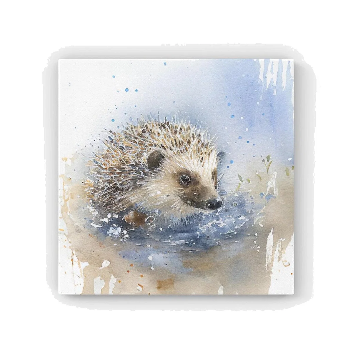 Hedgehog Watercolour Canvas Print - Brown / 25.4cm
