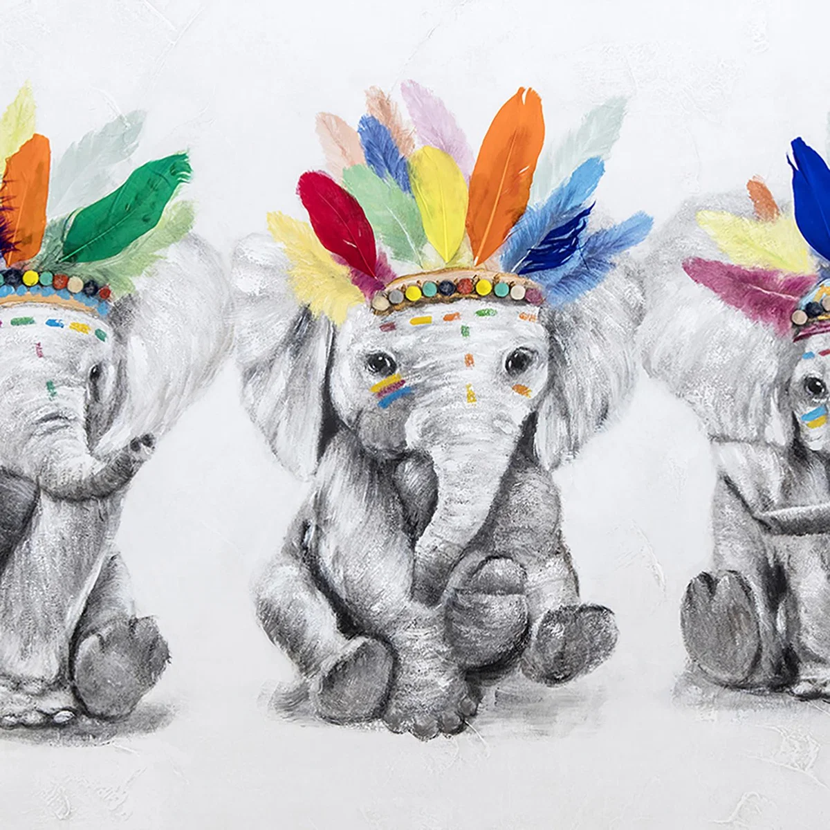 Hand Painted Elephants Pom Pom Canvas – image 3
