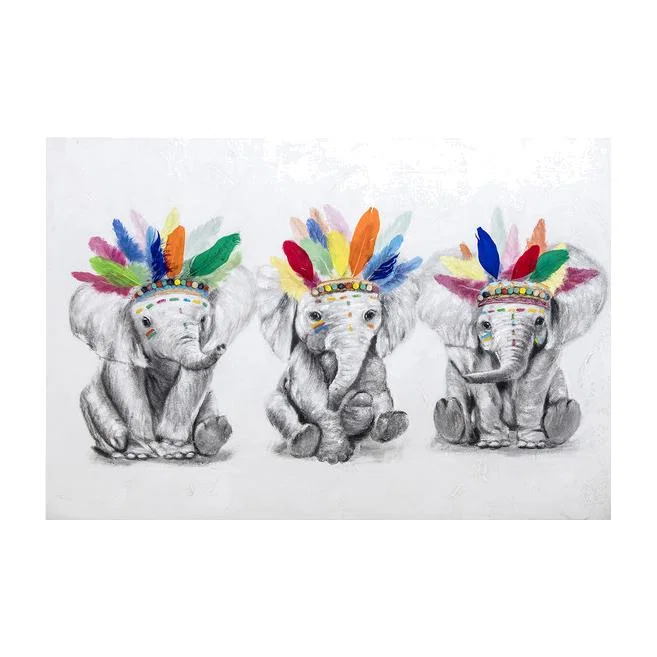 Hand Painted Elephants Pom Pom Canvas – image 1