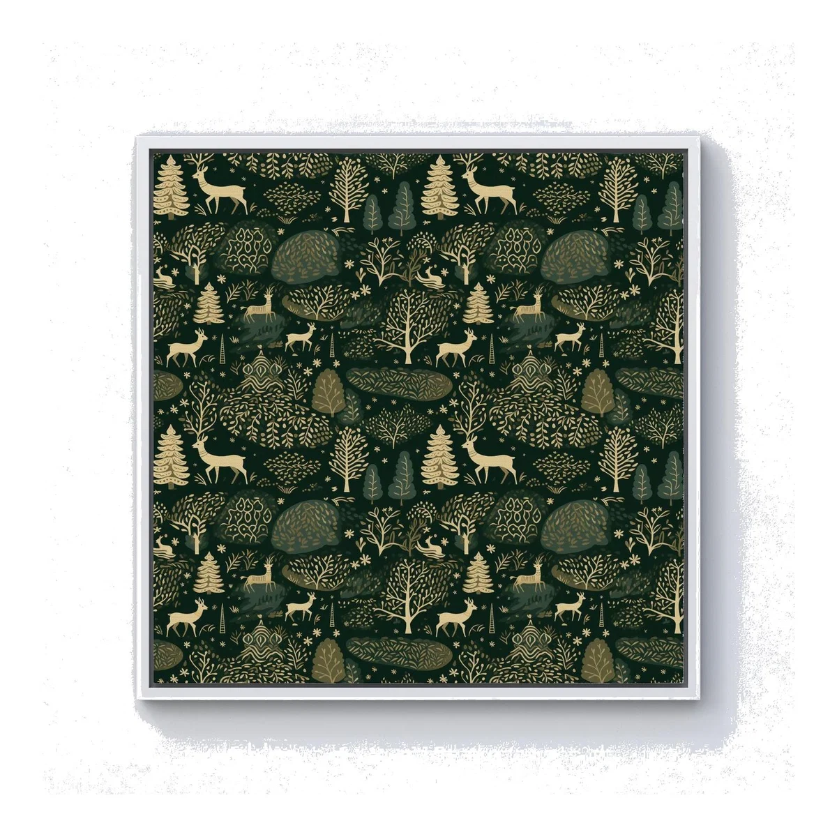 Green Christmas Woodlands Canvas Print - Green / 101.6cm / White Frame