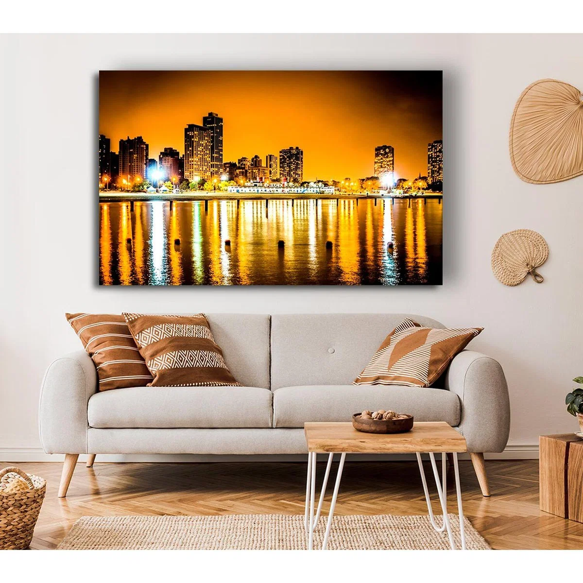 Golden City Waters Canvas Print Wall Art - Yellow / 101.6cm – image 3