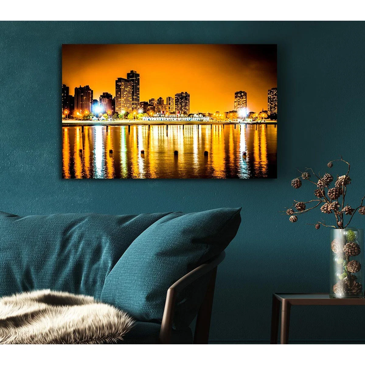 Golden City Waters Canvas Print Wall Art - Yellow / 101.6cm – image 4
