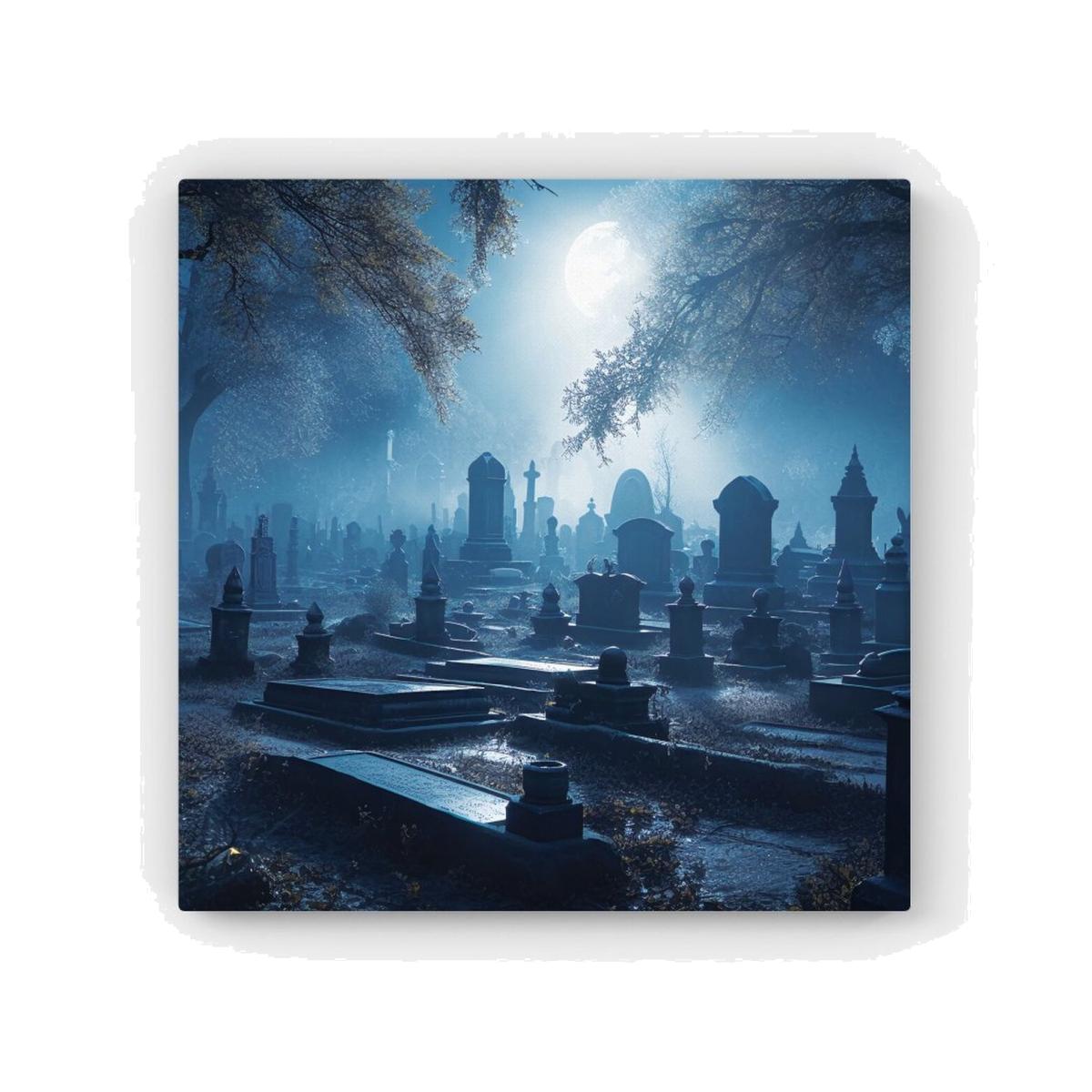 A Moonlit Graveyard HD Metal Print - Blue / 56cm