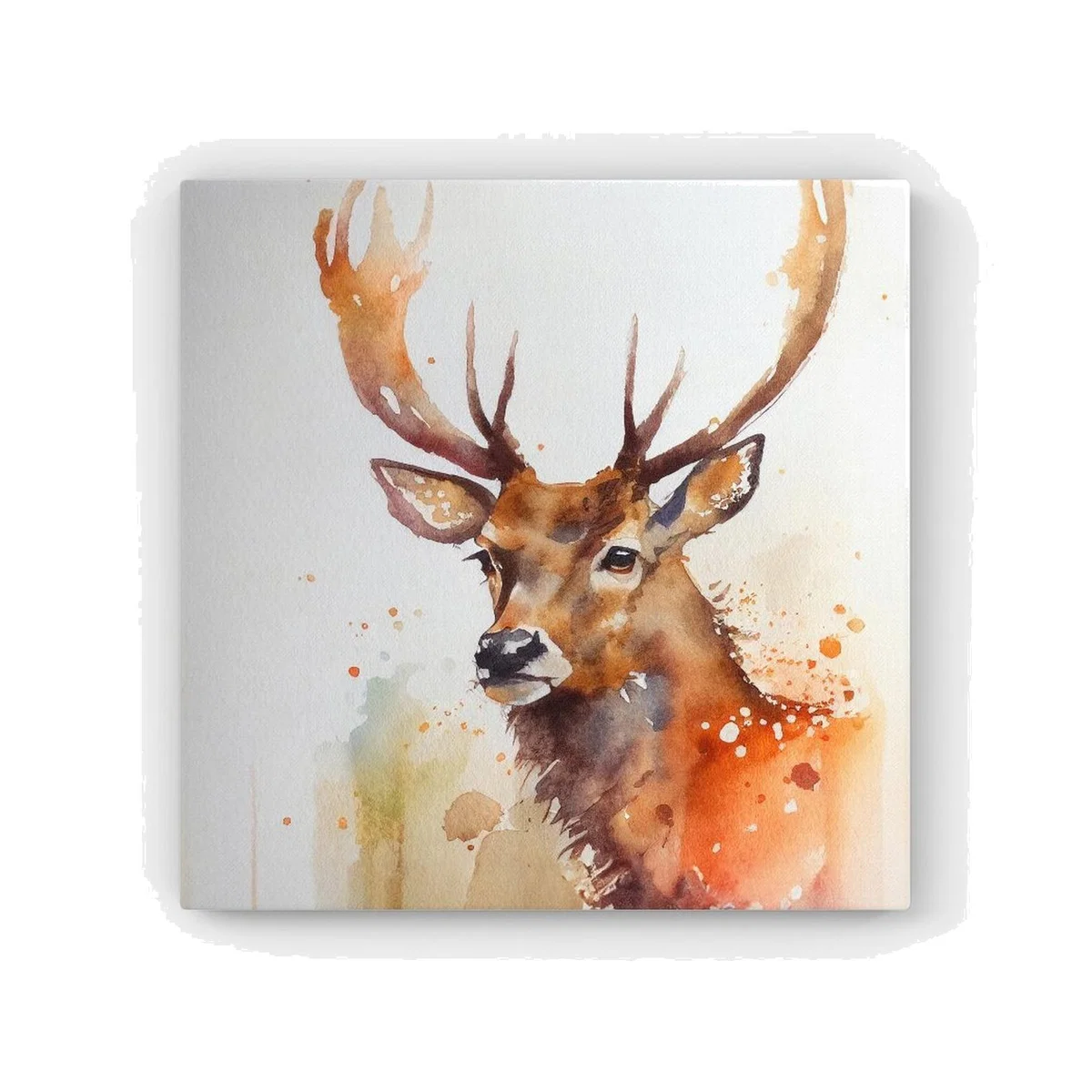 Majestic Stag Watercolour HD Metal Print - Brown / 56cm