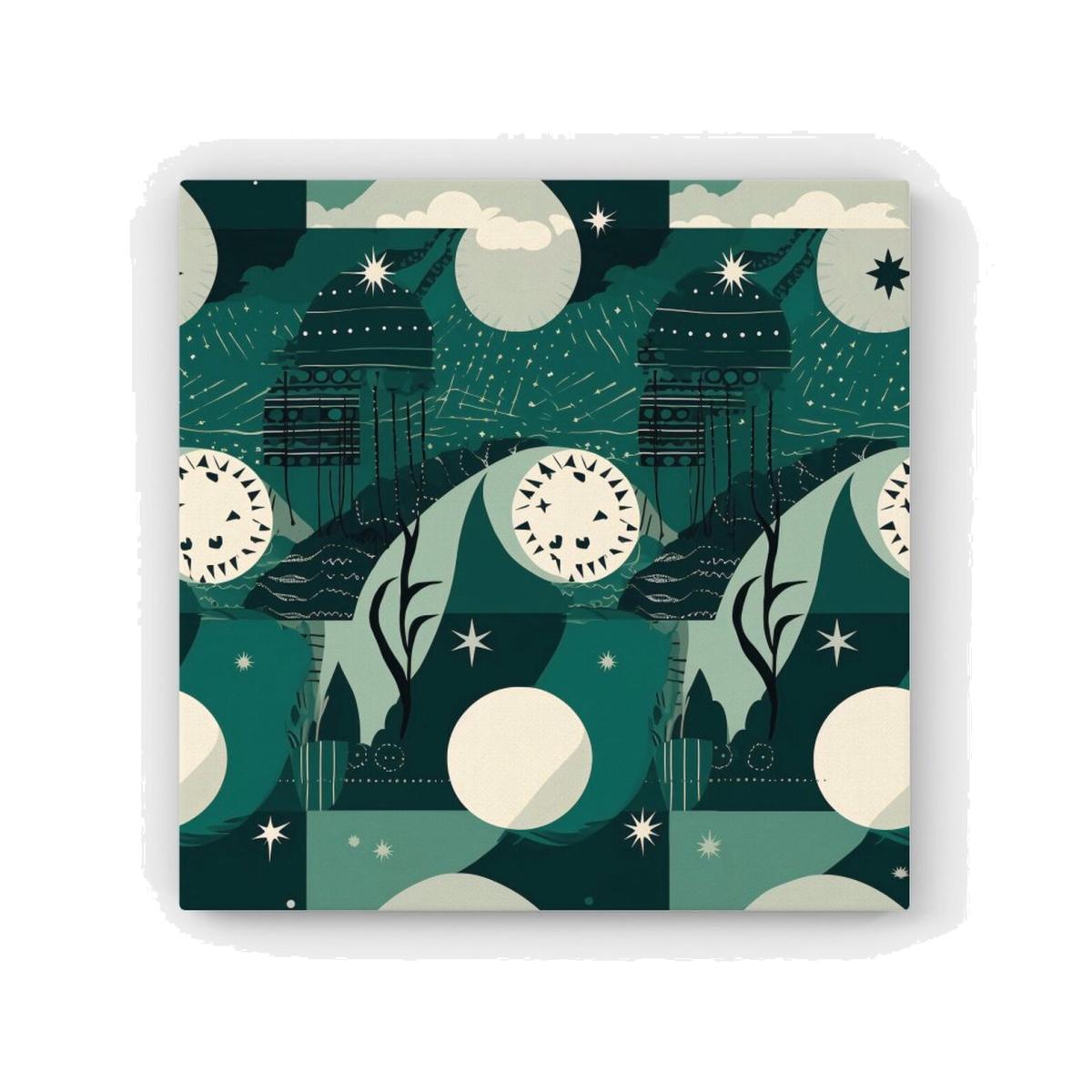 Abstact Green Cream Moon and Stars Canvas Print - Green / 101.6cm