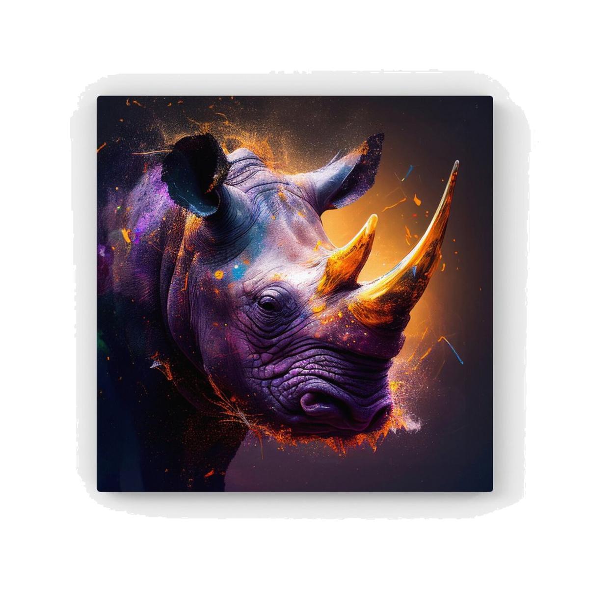 Golden Rhino Face Splashart HD Metal Print - Grey / 30cm