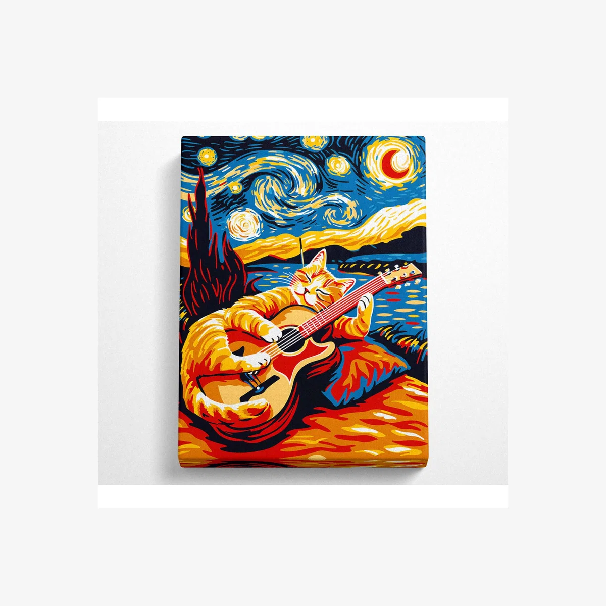 Cat Playing A Guitar Canvas Print - Black / 66.04cm