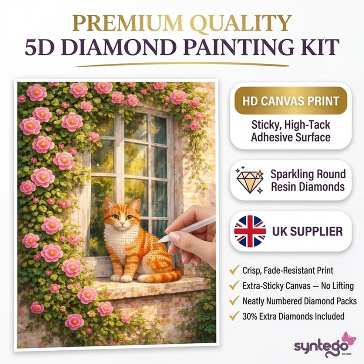 Window with Roses and Cat DIY Diamond Painting Kit - Multi – image 2