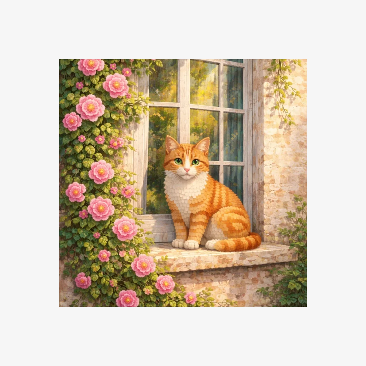 Window with Roses and Cat DIY Diamond Painting Kit - Multi – image 1