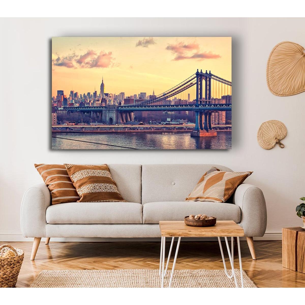 Bay Bridge New York Canvas Print Wall Art - Yellow / 66.04cm – image 4