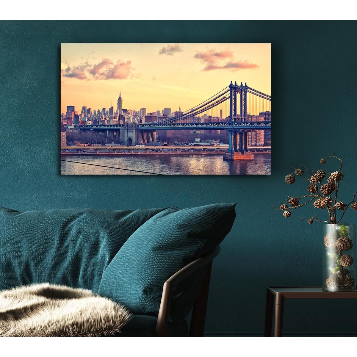 Bay Bridge New York Canvas Print Wall Art - Yellow / 66.04cm – image 5