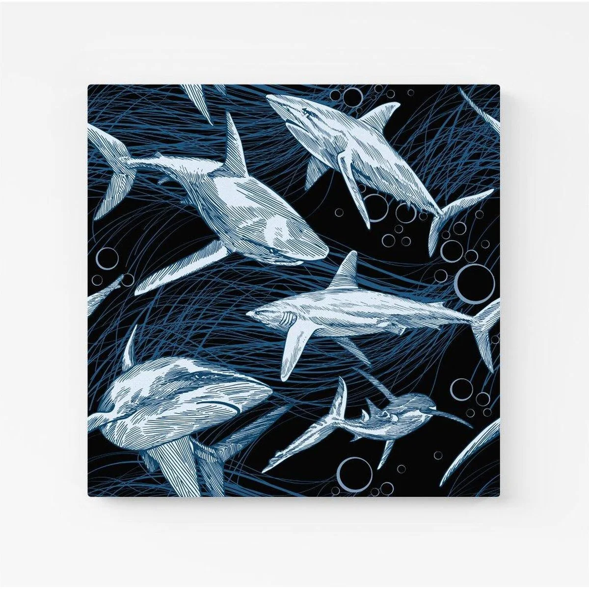 Hand Drawn Shark Pattern Canvas Print - Blue / Small – image 2