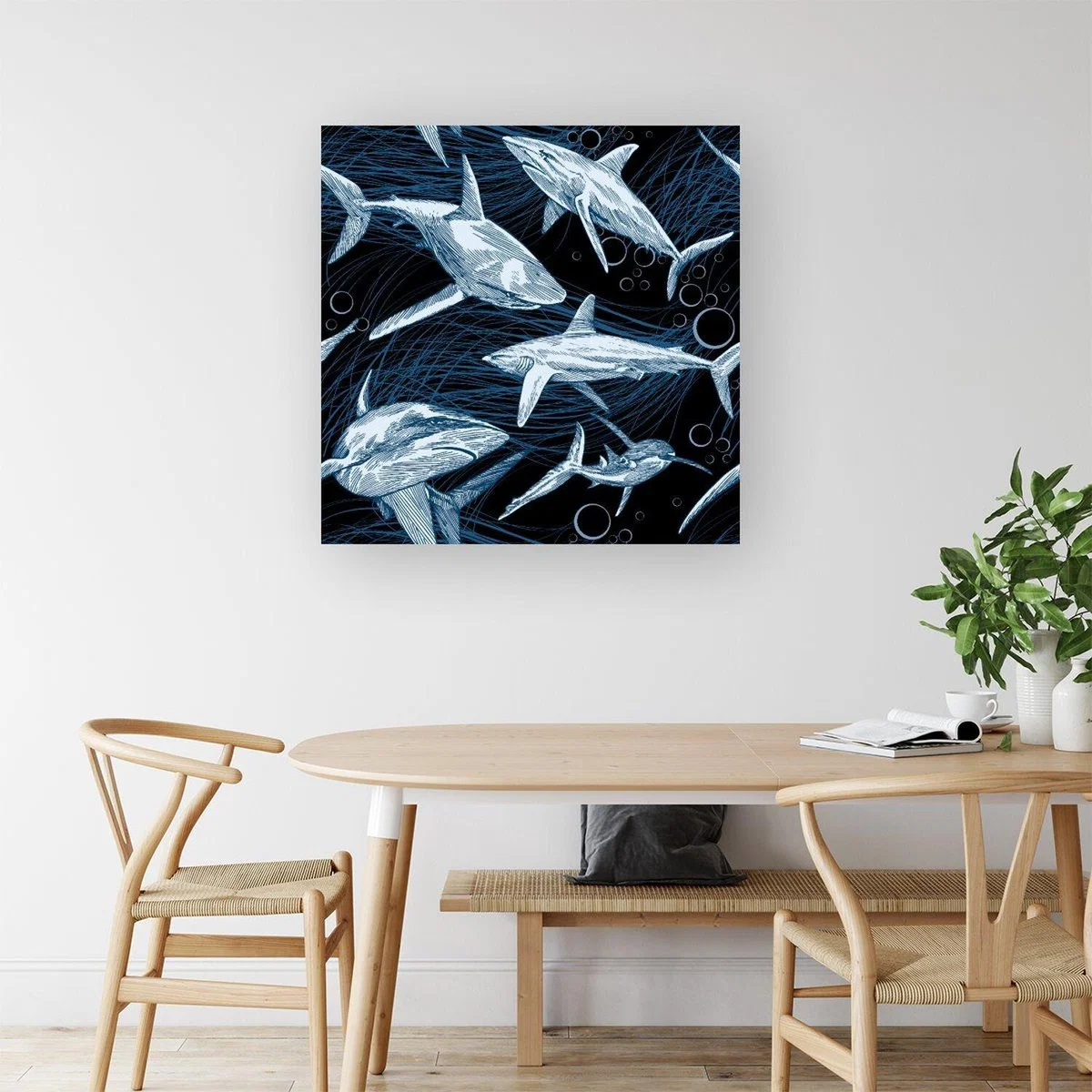 Hand Drawn Shark Pattern Canvas Print - Blue / Small – image 3