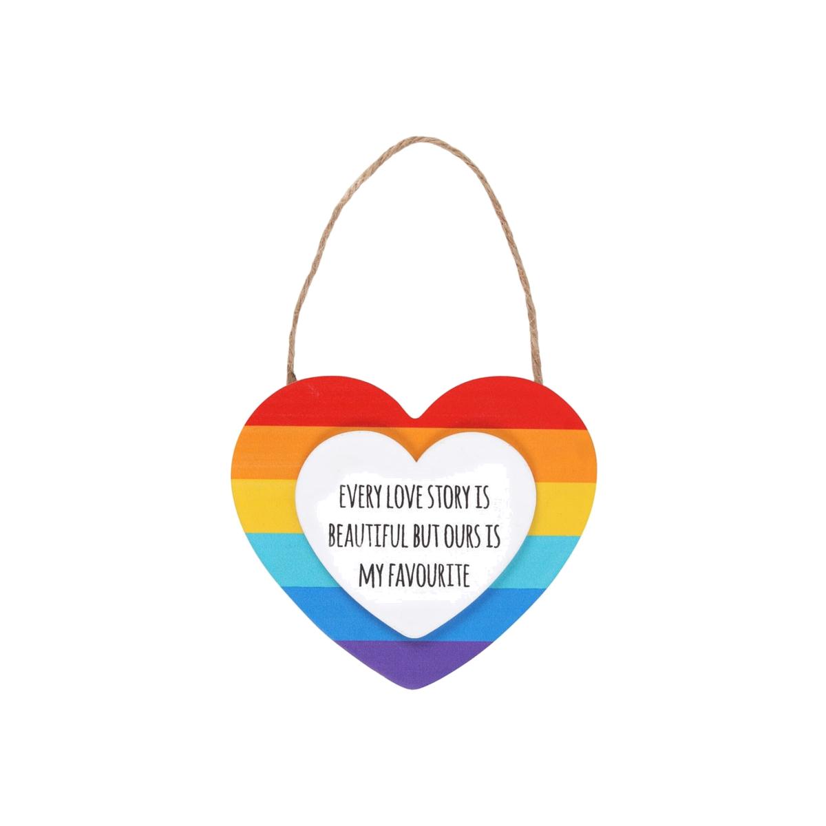 Small Hanging Rainbow Heart Sign - Multicolour