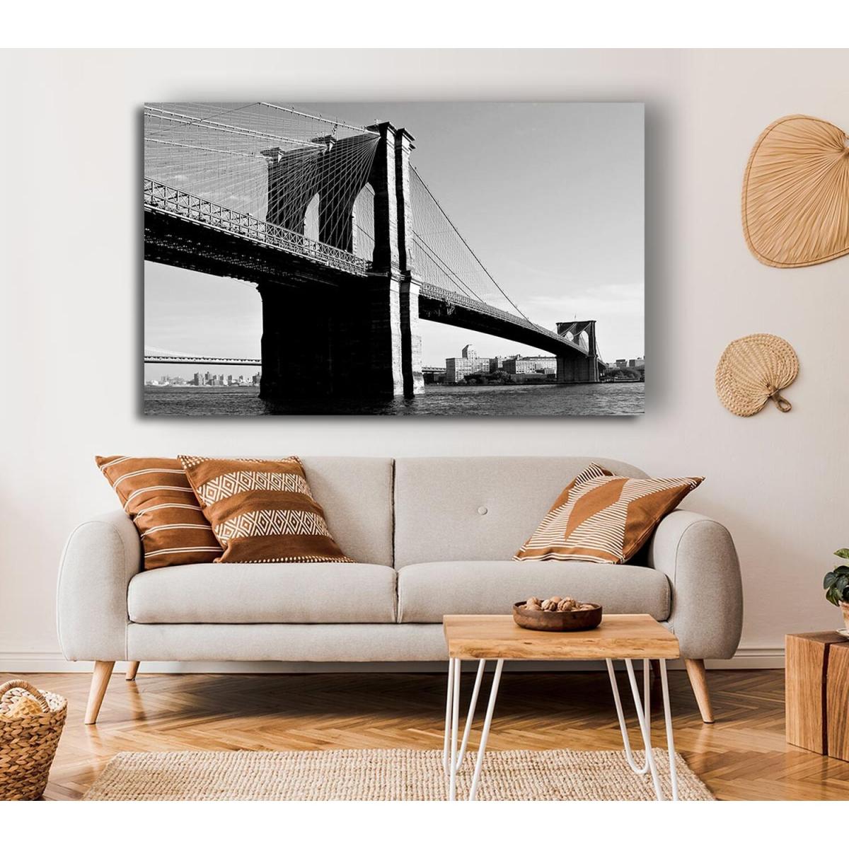 Brooklyn Bridge B n W Canvas Print Wall Art - Yellow / 81.28cm – image 3