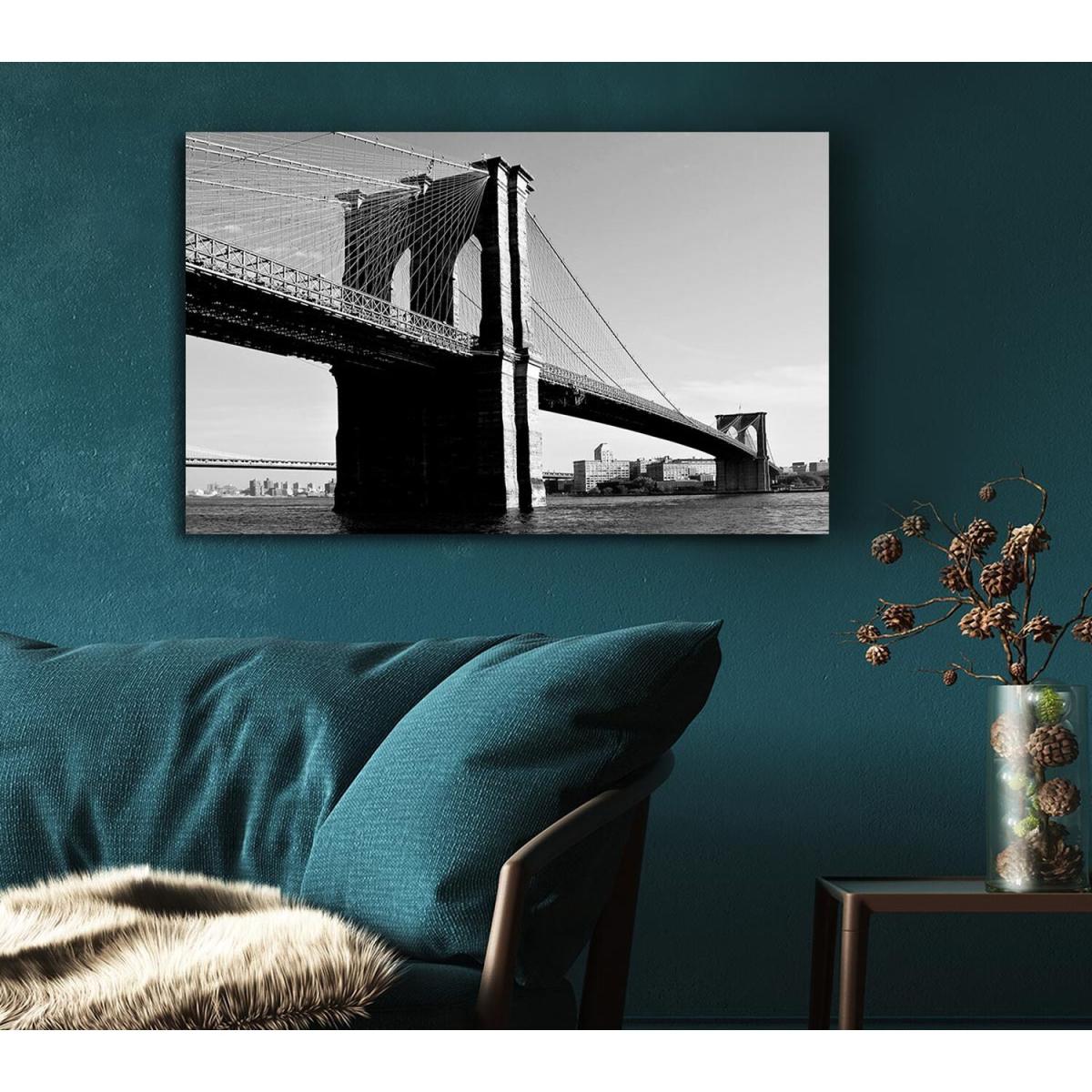 Brooklyn Bridge B n W Canvas Print Wall Art - Yellow / 81.28cm – image 4