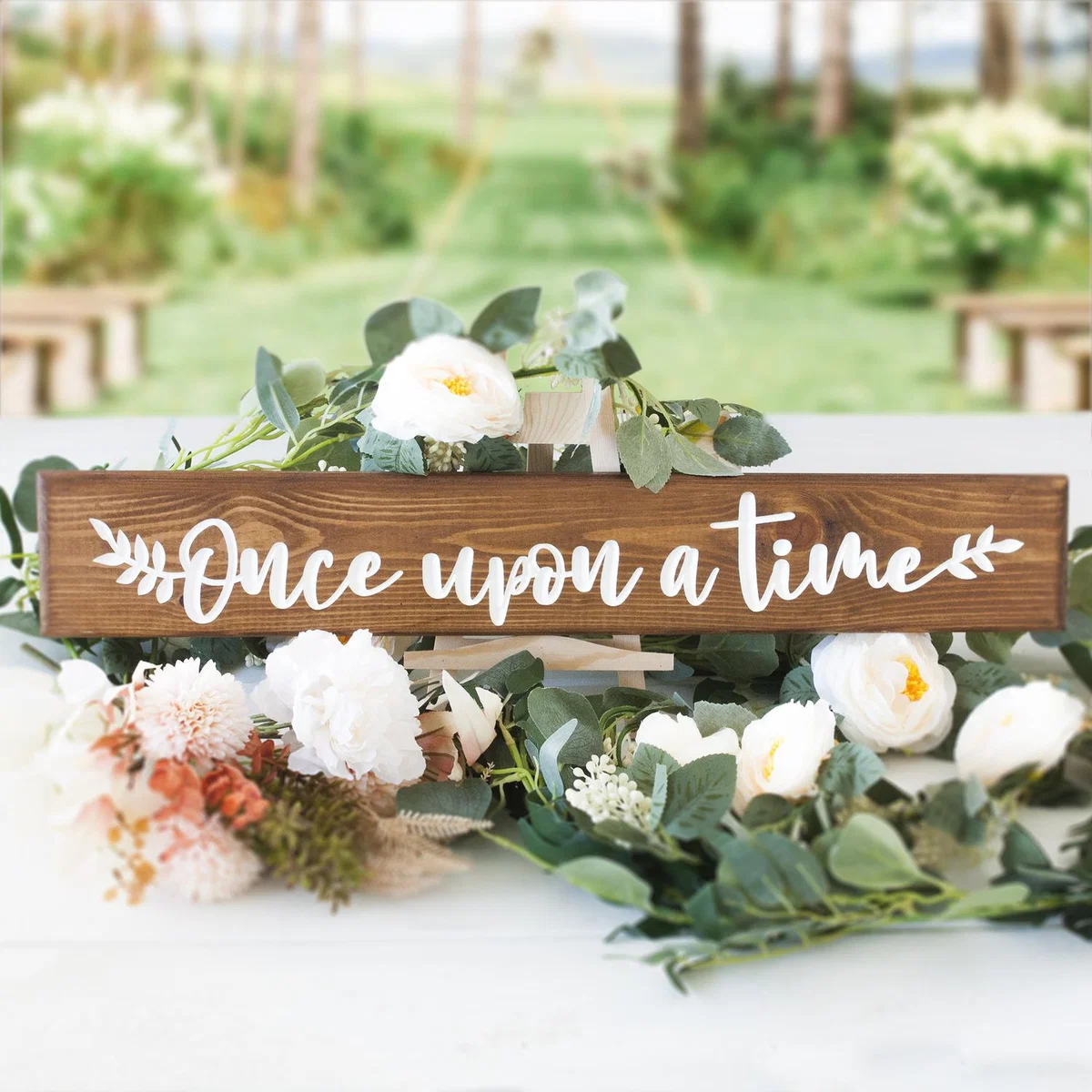 Engraved Wooden Once Upon A Time Sign - Brown – image 1