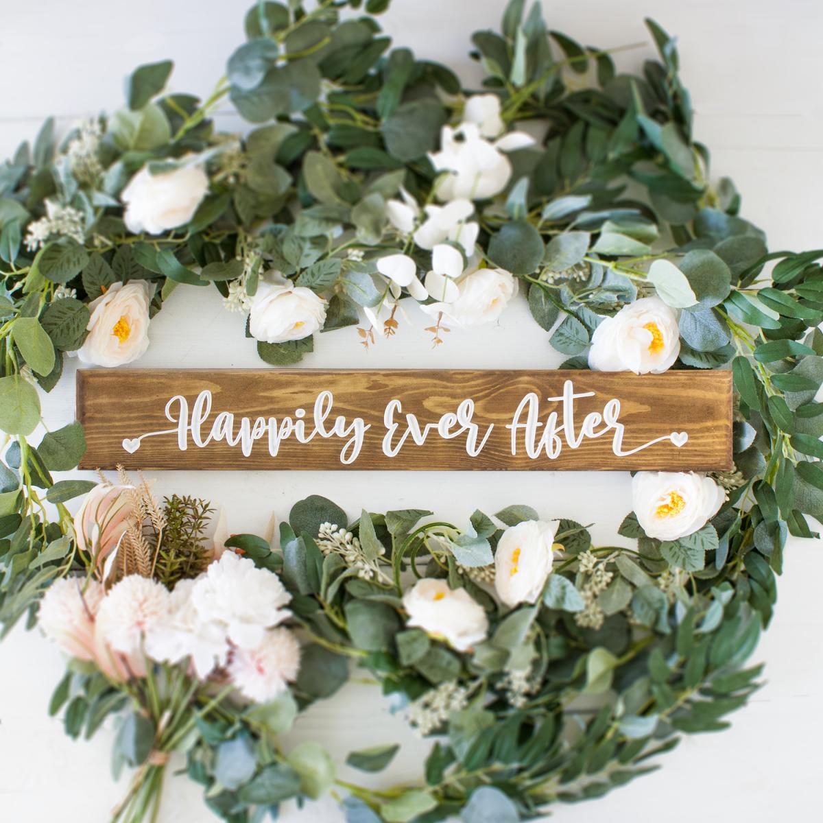 Engraved Wooden Happily Ever After Sign - Brown – image 3