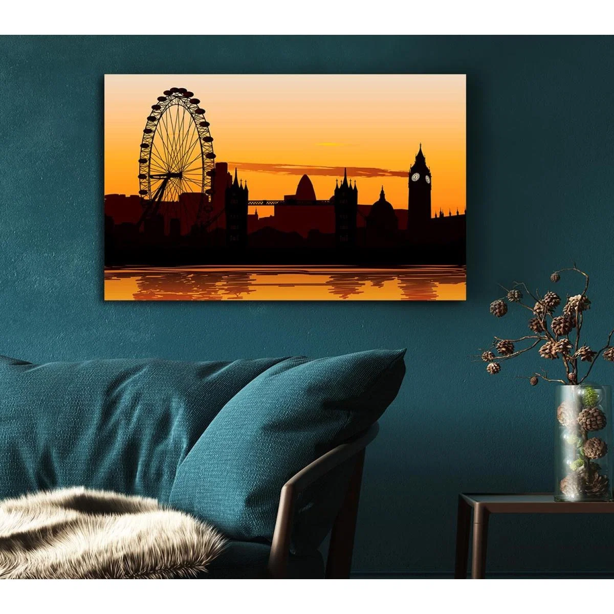 London Morning Reflection Glow Canvas Print Wall Art - Yellow / 50.8cm – image 4
