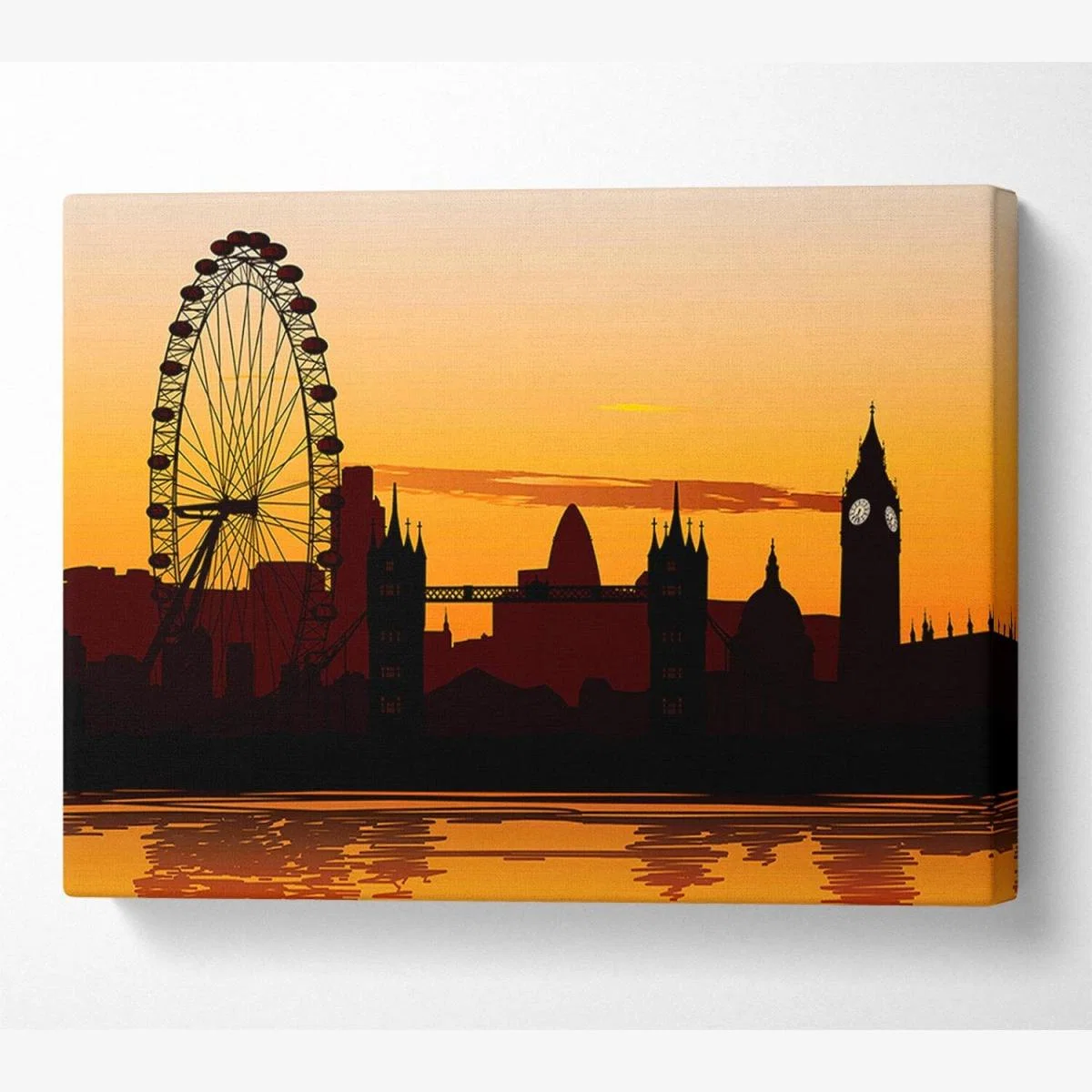 London Morning Reflection Glow Canvas Print Wall Art - Yellow / 50.8cm – image 1