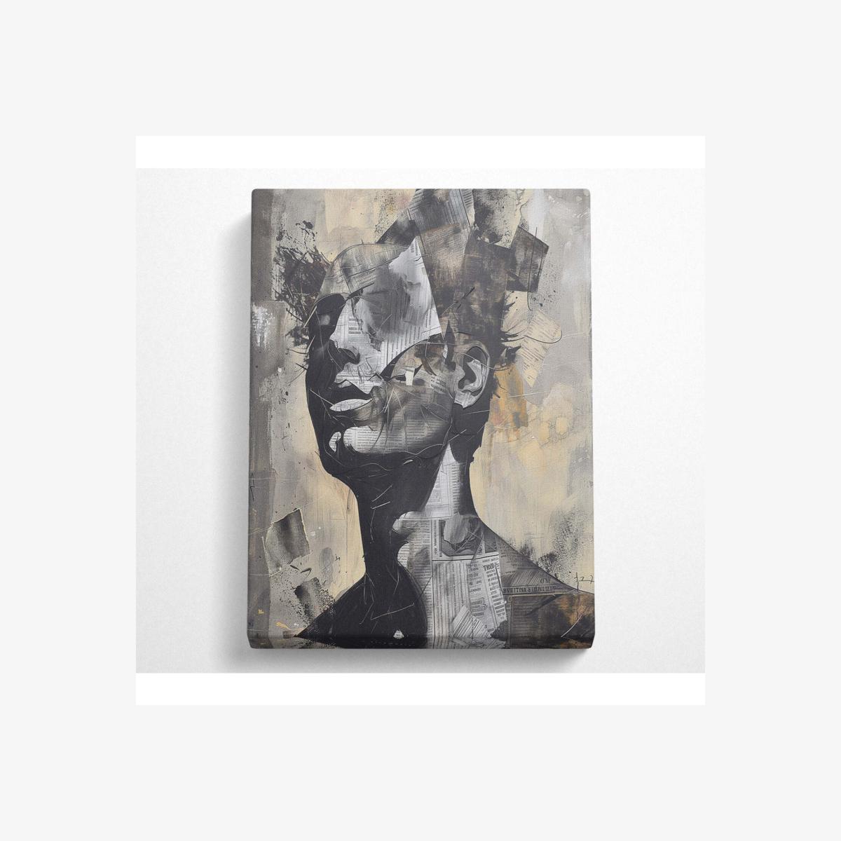Collage Head Graffiti Canvas Print - Black / 35.56cm