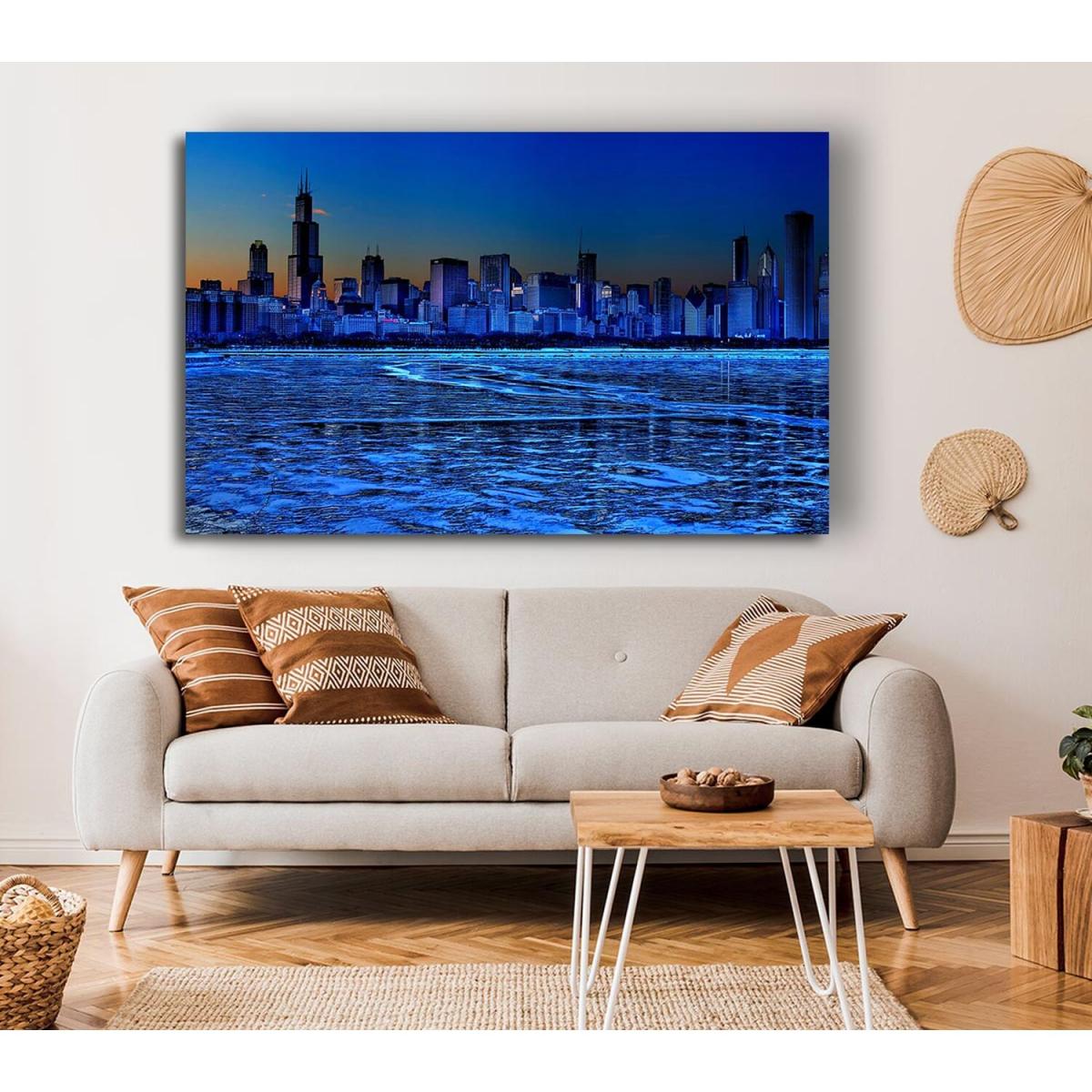 Chicago Ice Blue Waters Canvas Print Wall Art - Yellow / 50.8cm – image 4