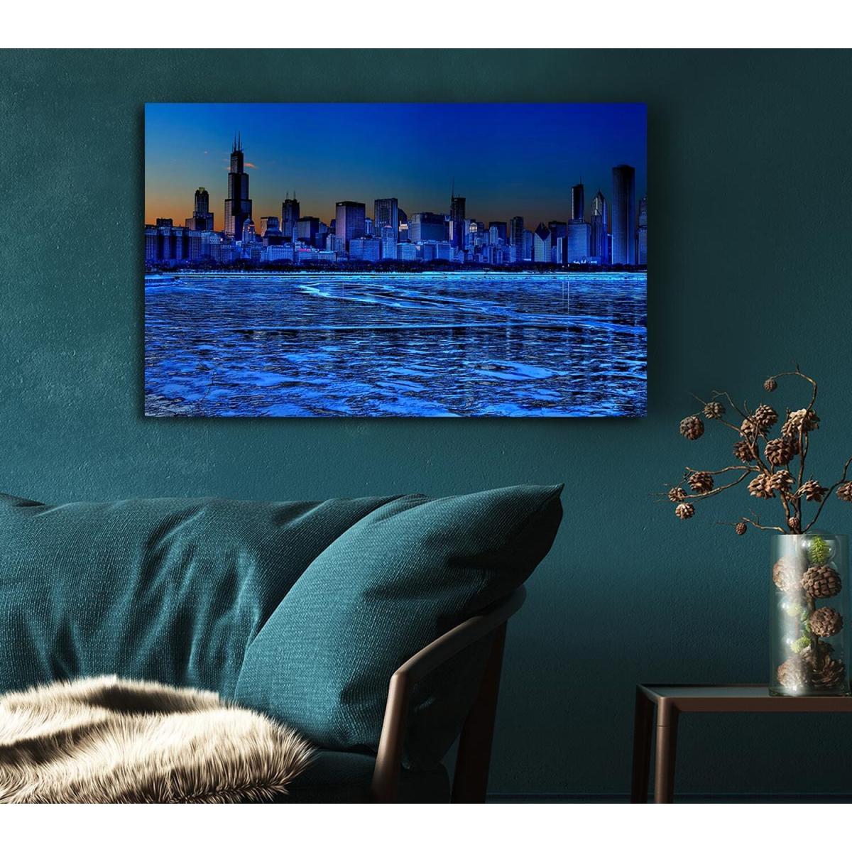 Chicago Ice Blue Waters Canvas Print Wall Art - Yellow / 50.8cm – image 5