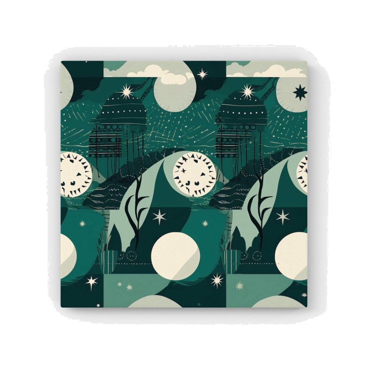 Abstact Green Cream Moon and Stars HD Metal Print - Green / 30cm