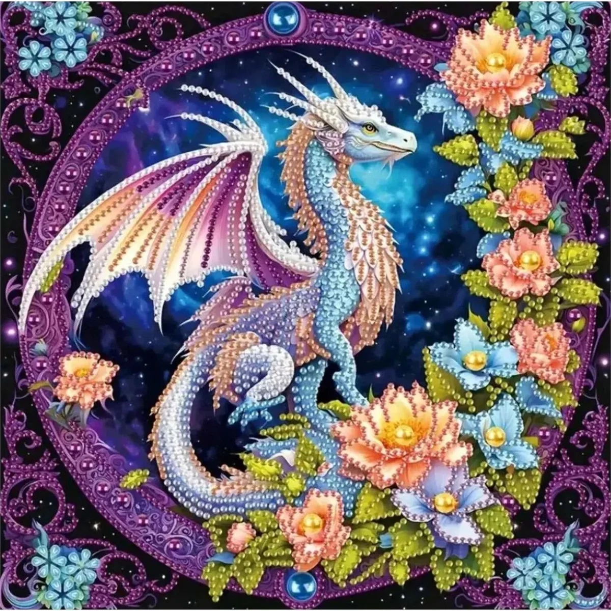 Floral Chinese Dragon Diamond Painting Kit - Multi – image 2