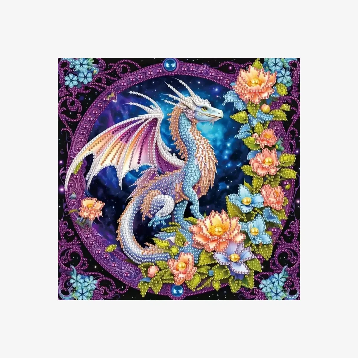 Floral Chinese Dragon Diamond Painting Kit - Multi – image 1