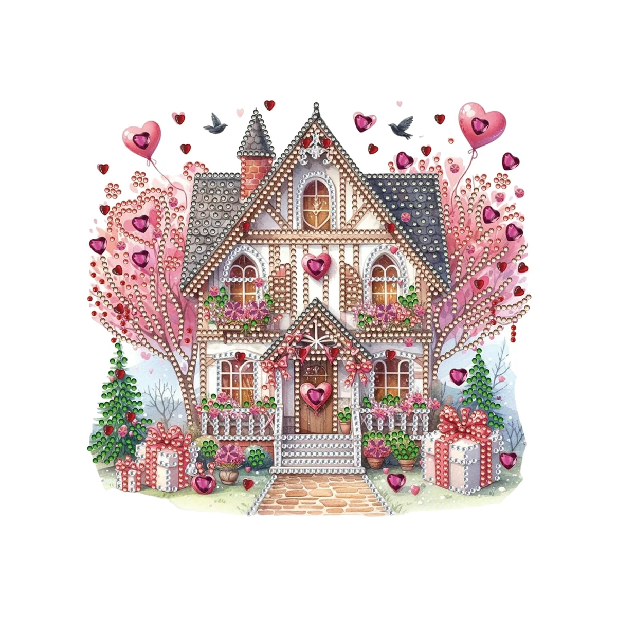 Magical Love Hearts House Diamond Art Painting - Multi – image 1