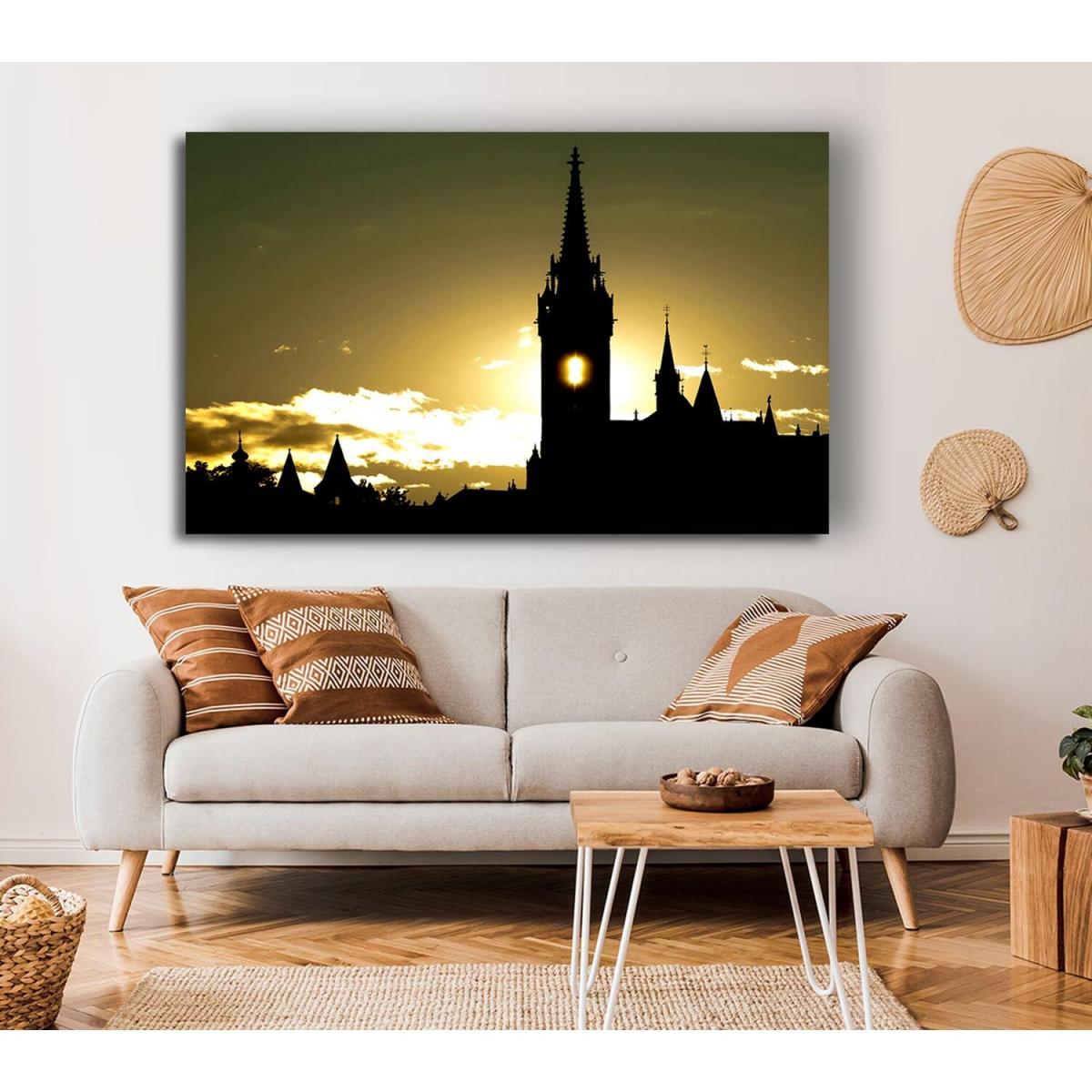 Matthias Church Silhouette Canvas Print Wall Art - Yellow / 66.04cm – image 4