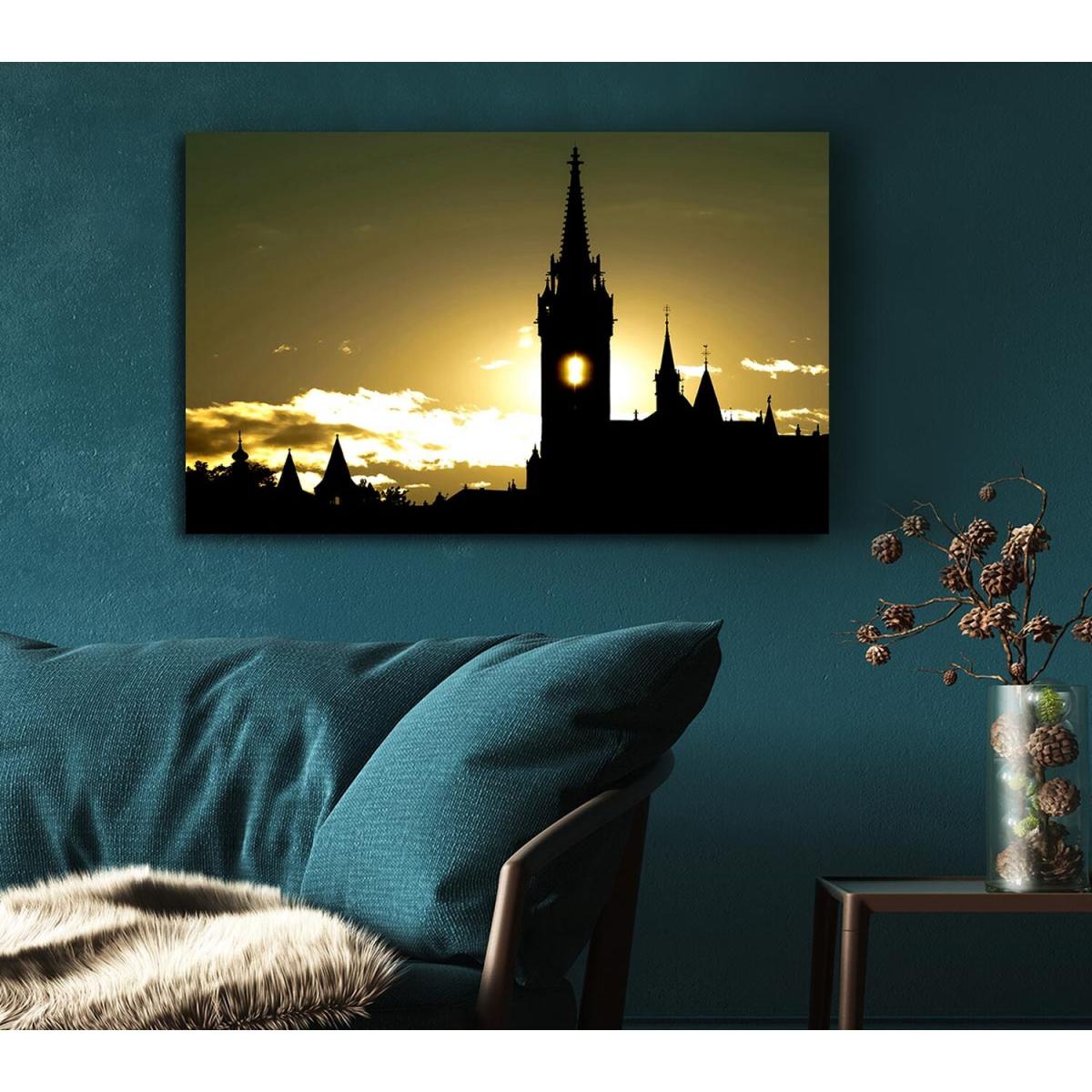 Matthias Church Silhouette Canvas Print Wall Art - Yellow / 66.04cm – image 5