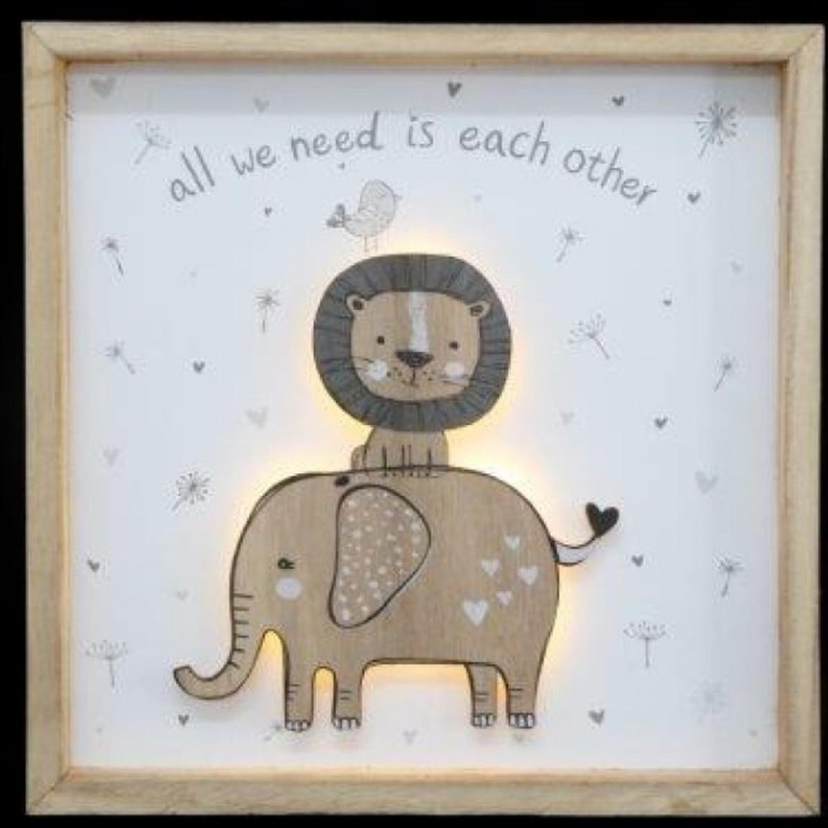 Cute Lion And Elephant Light Up Plaque - White